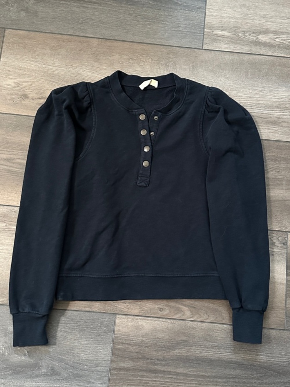 Ulla Johnson Black Button-Front Puff-Sleeve Sweatshirt